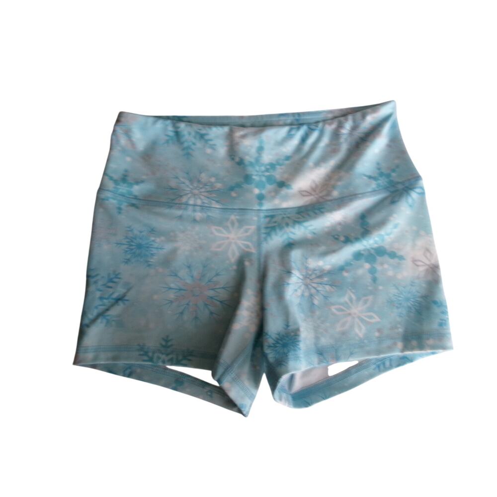 FLEO Womens Small Blue Snowflake High Rise 3" CrossFit Workout Shorts